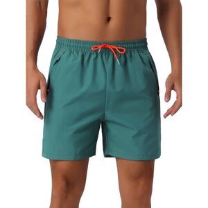 Summer Elastic Waist Drawstring Mesh Lining Swimming Beach Shorts Green